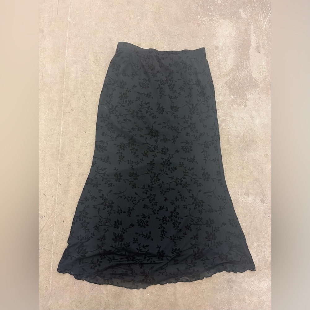 SHEIN‎ Black burnout velvet maxi dark Floral skirt fairy grunge whimsigoth